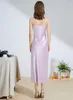 Casual Dresses Fashion Sweet Pink Lavender Artificial Silk Dress Summer Women Elegant Acetate Satin Spaghetti Strap Chiffon Vestidos