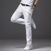 Brat Wang Men White dżinsy Fi Casual Classic Style Slim Fit Soft Modle Male Brand Advanced Stretch Pants 64Gn#