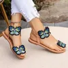 Sandalen 2024 Sommer Böhmische Flache Hausschuhe Tragen Ethnischen Stil Schmetterling Zehen Strand Für Frauen Größe 43