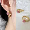 Hoop Earrings Creative C-shaped Smog Blue Drip Oil Round Women Luxury Red Crystal French Female Wedding Party Jewelry