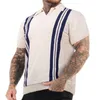 mens Short Sleeve Golf Polo Shirt Color Block Lapel Collar Knit T-Shirts Striped Sweater Short Sleeve Slim Fit Casual Polo Shirt G2Hs#