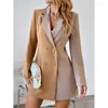 Men's Suits Women's Casual Long Two Color Notch Lapel Double Breasted Jacket Slim Fit One Piece Office Work Elegant Blazer