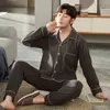 men Cott Turn Down Collar 2pcs Lg Sleeve Pant Pajama Sets With Pocket Butt Home Clothes Loose Sleepwear Casual Nightwear G6v1#