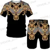 Herrspårsdukter Luxury Mens T-shirts 2-stycken Set Brand Shorts Outfit Fashion Print Summer Tracksuit Vintage Strtwear Overdized Man Clothing T240326