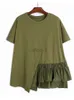 Tanques femininos camis feminino exército verde rugas irregular casual camiseta nova em torno do pescoço manga curta moda tendência primavera/verão 24326