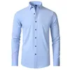 Plus Size 7XL 6XL Camicia in spandex senza cuciture ad alta elasticità da uomo Manica lunga Slim Fit Casual Tinta unita Camicie formali sociali 240322