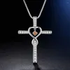 Collane con ciondolo Croce placcata in argento Amore a forma di cuore Birthstone Lunga catena Moda per gioielli da donna Regalo