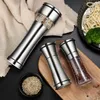 2024 Salt and Pepper Grain Mill Shakers Stainless Steel Metal Food Grinder Pulverizer Spice Jar Condiment Container Kitchen Tools - for Salt