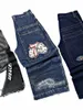 Retro Baggy Harajuku Denim Jeans JNCO Y2K Mens Womens Low Rise Hip Hop Nero Dritto Gamba Larga Pantaloni Punk Pantaloni Streetwear x2p1 #