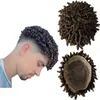 Systèmes de cheveux humains brésiliens vierges, couleur de sourcils moyen 4 #, boucles en spirale 7x9 Mono avec toupet en PU pour hommes noirs