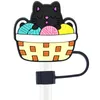 Simpatico cartone animato gatto accessori in paglia creativa fibbia in paglia 10 mm in gomma morbida riutilizzabile con cappuccio in paglia animale