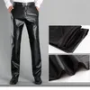 winter New Men's High Waist Stretch Leather Pants Windproof Straight Biker PU Pants Fi Plus Warm Leather Trousers 29-42 M5F9#