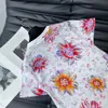 럭셔리 브랜드 패션 여성 티셔츠 2024 꽃 인쇄 짧은 슬리브 티 O- 넥 코튼 캐주얼 티셔츠 여자 여름 옷