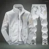 Tracksuits masculinos homens casual terno conjunto esportes de inverno com gola zíper cardigan cordão calças design de bolso para frio