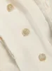 UMI MAO dames beige geplooide linnen lange elegante jurk met reverskraag en losse halslijn geschikt voor modetrends 240321