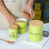 Frascos de alimentos Canisters Criativos desenhos animados jarra de armazenamento de cerâmica selada jarra de chuva de cozinha com tampa de madeira jarra de chá de café recipiente de armazenamento de doces L24326