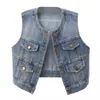 Damen Tanks Frühling Herbst O Neck Denim Weste Frauen Koreanische Student Cowboy Ärmellose Jacke Mantel Vintage Dünne Kurze Jean Weste weiblich