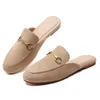 Buckle Mules for Women Round Toe Backless Flat Mules Slides Mules Shoes Ladies Slip-on Loafers Tidal current element More comfortable walking