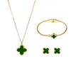 Wholesale Not Fade Gold Plated Lucky Women Fashion Stainless Steel 4 Leaf Clover Earrings Bracelet Necklace Jewelry Set