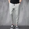 2024 New Korean Ice Silk Elastic Trousers Four Seass Thin Casual Men'S Loose 9-Point Large Size Small Foot Sports Pants Spring M0OC#