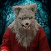 Boca móvel máscara de raposa traje de halloween cosplay lobo cão máscaras de pelúcia falso pele realista máscara animal halloween festa adereços 240326