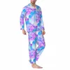 紫と青の殻の睡眠服スプリングアニマルプリント美的特大のパジャマセット男性LGスリーブルームグラフィックナイトウェア45RP＃