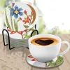 Stitch 9st/set DIY Flower Diamond Målning Coaster Special Shaped Drill Point Drill Coaster Cup Cushion With Rack Decor Presents