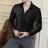 Men's Casual Shirts Velvet Shiny Prom Dance Clothes For Men Luxury Party Mens Dress Spring Long Sleeve Club Blouse 2024