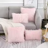 Valentines Day Set of 2 Pink Fluffy Pillow Covers New Luxury Series Merino Style Blush Faux Fur Decorative Throw Pillow Covers Square