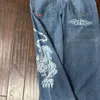 JNCO Jeans y2k harajuku hip hop tigre tigre gráfico gótico retro azul calça de jeans de jeans homens homens góticos altos cintura larga calça larga o1fb#