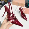 Tasarımcı Ayakkabı Kadın Patent Deri Slingbacks Buckes Lüks Partisi Elbise Ayakkabı Ayak Bileği Strap Burgundy Yüksek Topuklu 10 cm