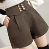 Damesshorts Casual knop Wollen Winter Damesmode Koreaanse hoge taille Wijde pijpen Laarzen Elegante effen korte broek Y76