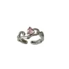 Cluster Rings Fashion Sweet Cute Pink Heart Zircon Silver Plated Ring Set This Animal Year Good Lucky Jewelry Crystal Gifts