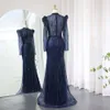 Emerald Sharon sa Green Mermaid Elegant Evening Dresse for Women Wedding Navy Blue Beige Long ärm Arabiska festklänning SS019