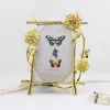 Frame Nordic Vintage Metal Ginkgo Biloba Photo Frame Family Portrait Nightstand Desktop Square Golden Flower Picture Frames Home Decor