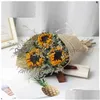 Dried Flowers Natural Flower Sunflower Bouquet Rose Lovers Grass Dining Table Wedding Party Home Decoration Valentines Day Drop Delive Dhtjn