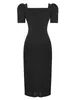 Festklänningar franska eleganta långa kvinnors sexiga retro spetsar skarvad kort ärm hög slits svart klänningskåpa femme bankett vestido