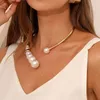 Naszyjniki wiszące przesadzone naszyjnik perłowy dla kobiet proste wszechstronne złote koralik otwierający kołnierz Exquacite Clavicle Koreańska moda j otcqw