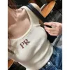 2024 New Letter Jacquard Ice Silk Sling Vest Knit Short Sleeve Sweater Fashion Slim Sexy Tops