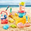 Barnstrandleksaker Summer Water Spela Sand Bucket Shovel Silicone Sandbox Cube Accessories Bag Outdoor Sea Game For Children Gifts 240321