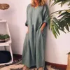 Summer Women Casual Dress Solid Color Oversize Cotton Linen Long Shirt Female Plus Size 240312