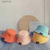 Wide Brim Hats Bucket Hats Fashionable New Childrens Baby Bucket Hat Solid Color 2-3-4-5-year-old Boys and Girls Sun Hat Outdoor Panama Beach Childrens Basin Hat C24326