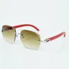 Newest Hot sale Exquisite style 3524018 micro cutting lenses sunglasses, natural red wooden temples glasses, size: 18-135mm