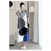 Casual Dresses GGHK Miyake Pleated Colorblocking Dress Half-high Neck Long-sleeved Loose Big Yards Fashion Autumn Women's Clothing