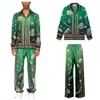 24ss Casablanca Мужские дизайнерские шелковые прямые брюки с принтом Кубок зеленого вина Гавайский пляж Стиль отдыха Повседневная универсальная легкая рубашка с длинными рукавами Tide Top Suit Casablanc