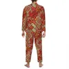 Tribal Print Pyjama Set Red Abstract Cute Soft Pijamas Man Lg-Sleeve Casual Night 2 Pieces Nightwear Tamanho Grande 2XL t6Ie #