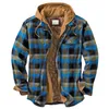 men's Quilted Lined Butt Down Plaid Shirt Add Veet To Keep Warm Jacket With Hood F23y#