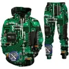 MEN MENTURITS FUNCHING SHIP Electronic 3D Print Tracksuit مجموعة سروال هوديي غير رسمي 2pcs تعرق كبير في الأزياء.