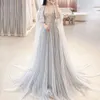 Sier Sharon Said Feather Dubai Grey Evening Dresses For Women Wedding Party Cape Sleeves Plus Size Formal Gowns Ss147 mal