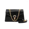 Totes Rose Red Crocodile Pattern Chain Women's Bag 2024 Spring Trend Korean Single Shoulder Crossbody Small Square